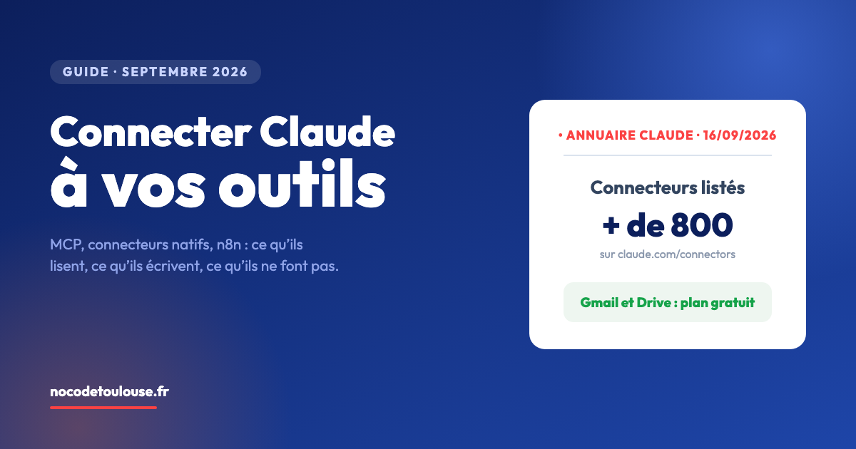 MCP et connecteurs Claude : ce que Claude lit et écrit dans Gmail, Drive, Notion, HubSpot et Pennylane au 16 septembre 2026