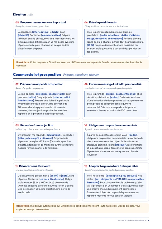 Page de prompts pour le commercial et la prospection