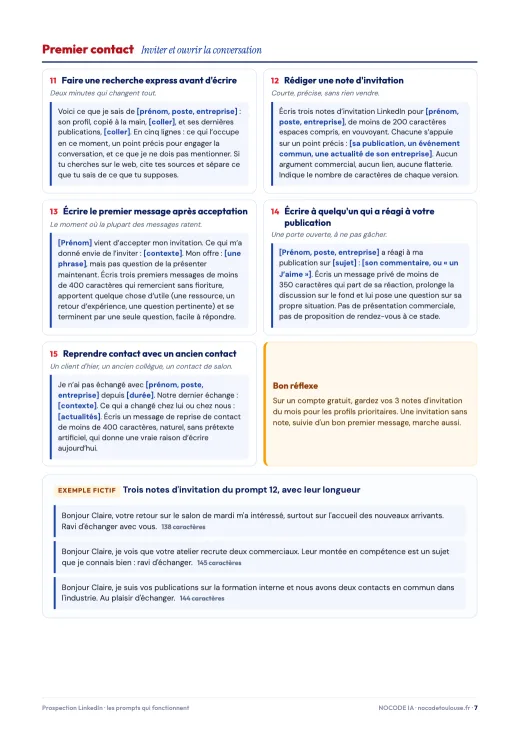 Page de prompts pour le premier contact sur LinkedIn