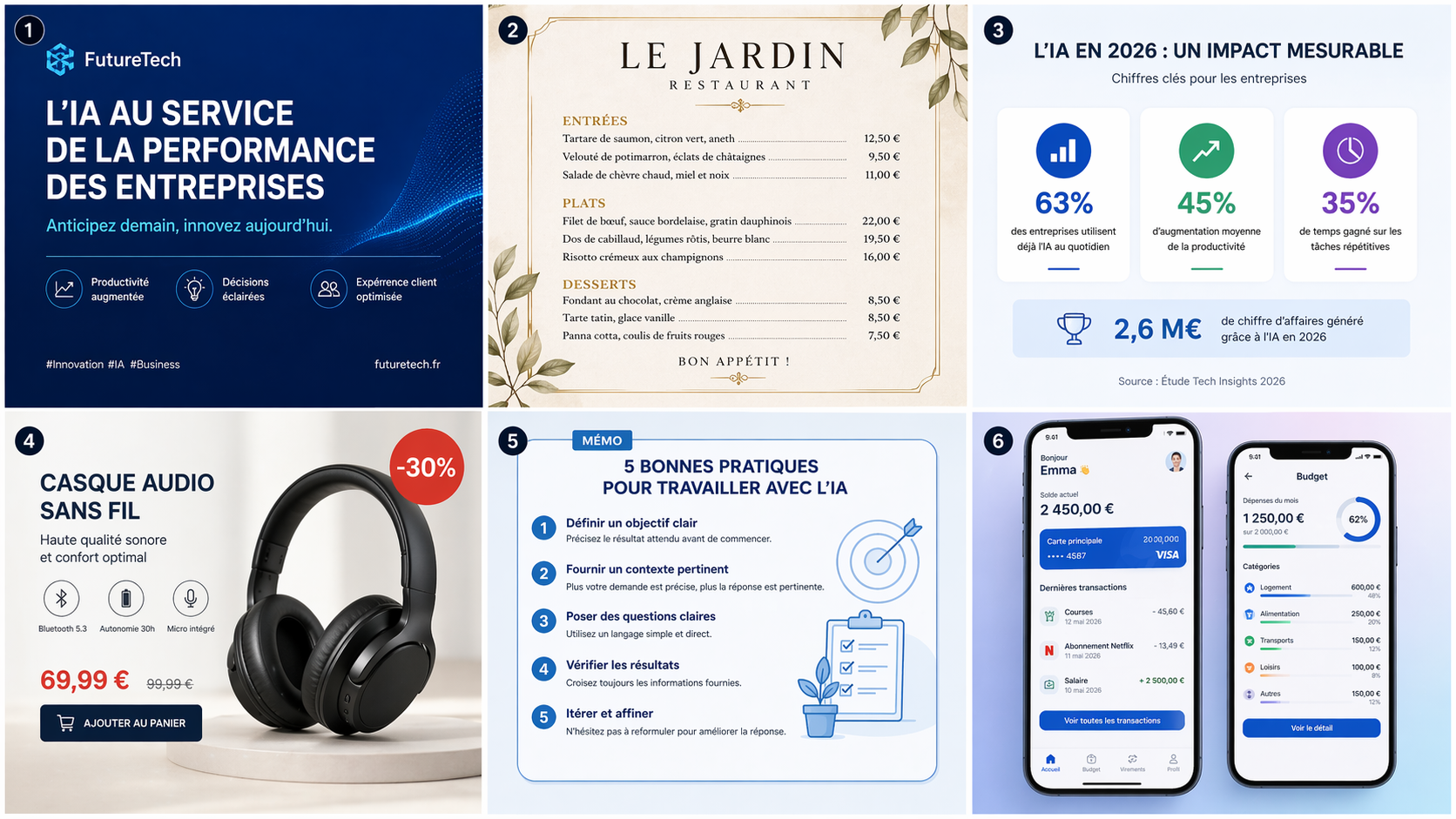 6 exemples de cas d'usage business avec ChatGPT Images 2.0 : marketing, restauration, e-commerce, formation