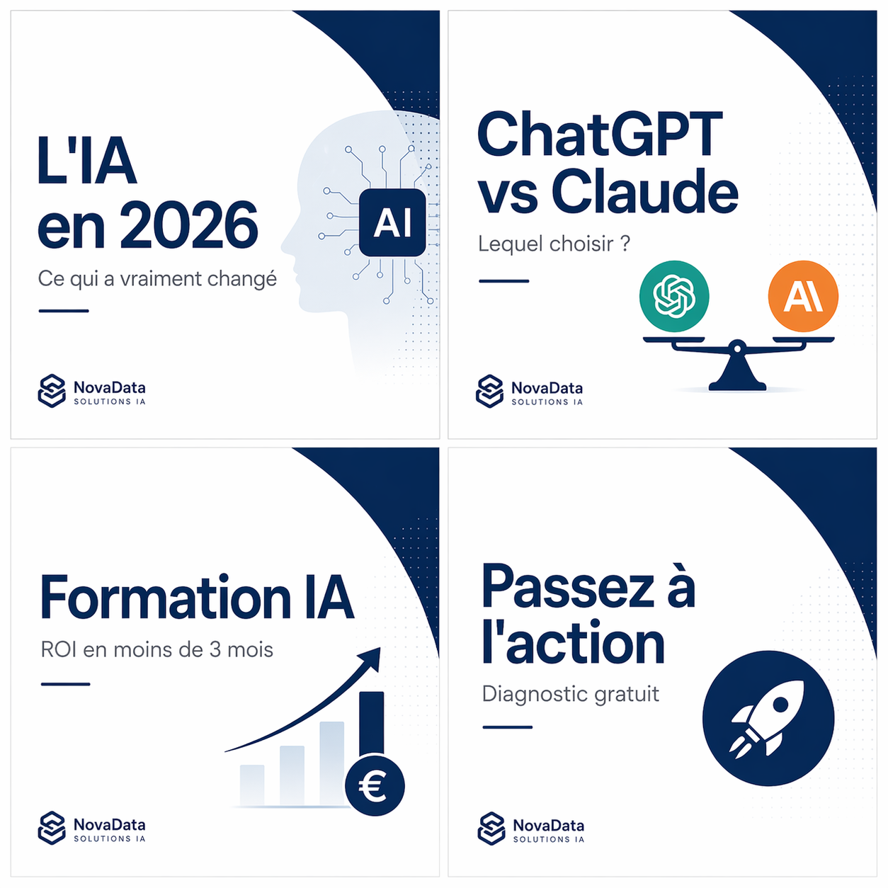 Résultat du prompt 7 : série de 4 posts LinkedIn cohérents générés avec ChatGPT Images 2.0